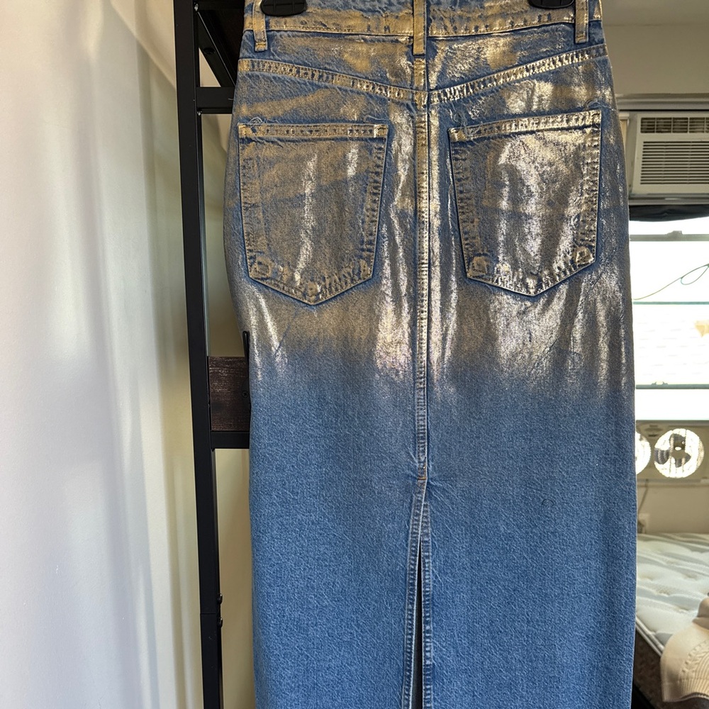 Zara Blue Denim Metallic Skirt size xs